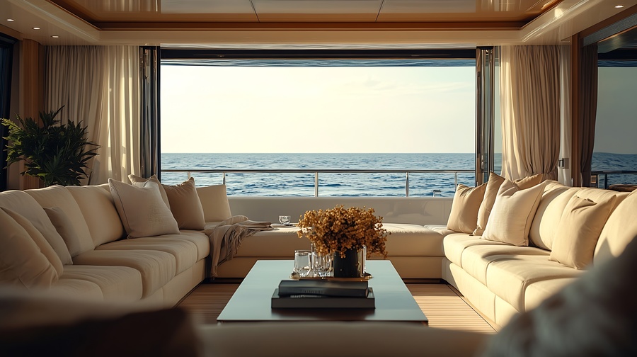 Yacht interior Luxury interior of yacht Interior of Yacht on the ocean